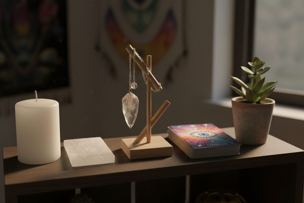Faceted Clear Quartz Pendulum, alternate view