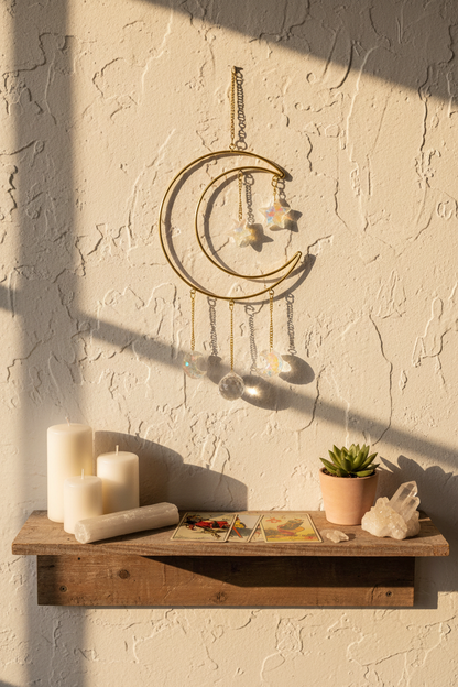 Crescent Moon with Stones Wall Hanging, 14.5" x 6", detail view