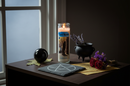 Dark Moon aromatic jar candle, shown in use