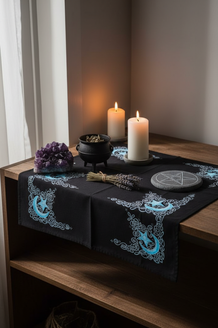 Celtic Moon Altar Cloth or Scarf, 36 x 36 Inches, detail view