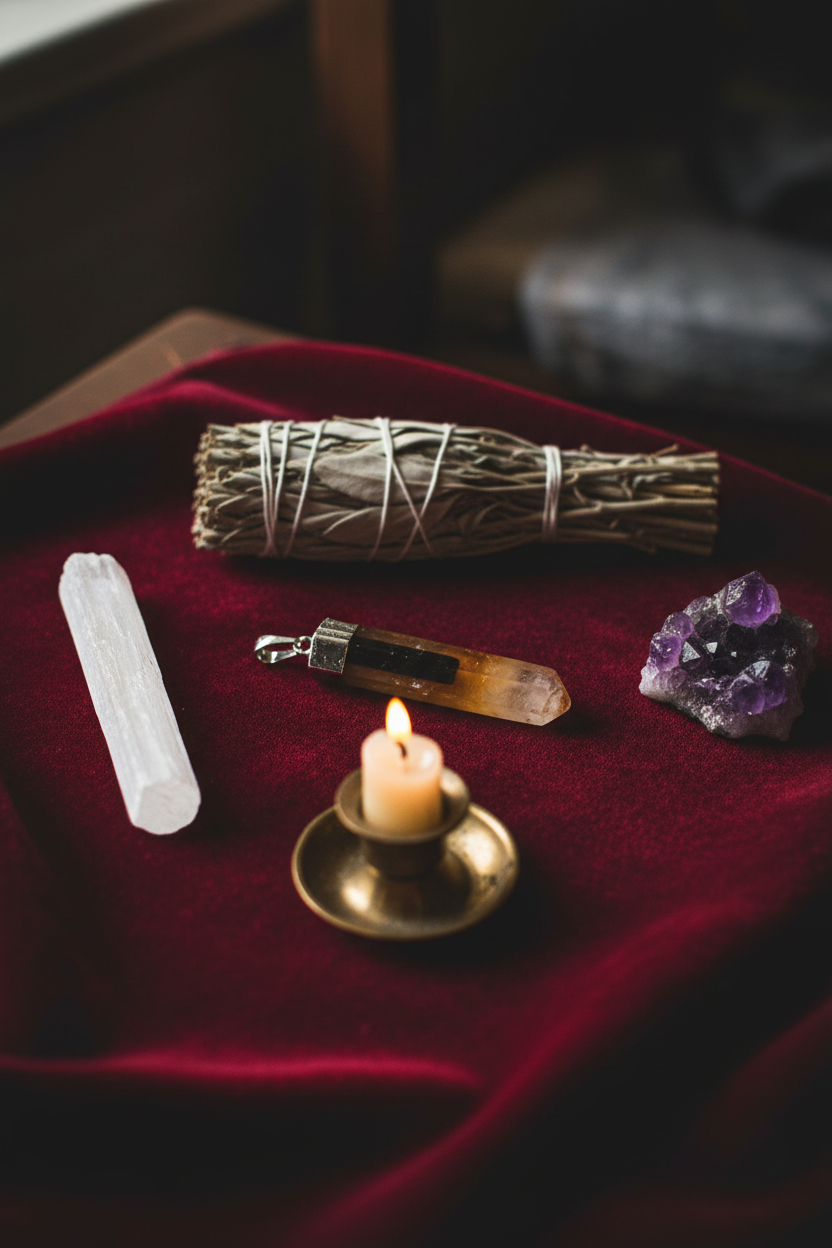 Golden Qtz w tourmaline pendant, shown in use