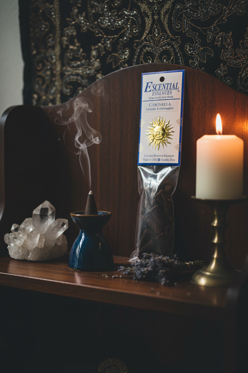 Citronella Lavender Lemongrass Incense Cones by Escential Essences, 16 Long Burning Cones, detail view