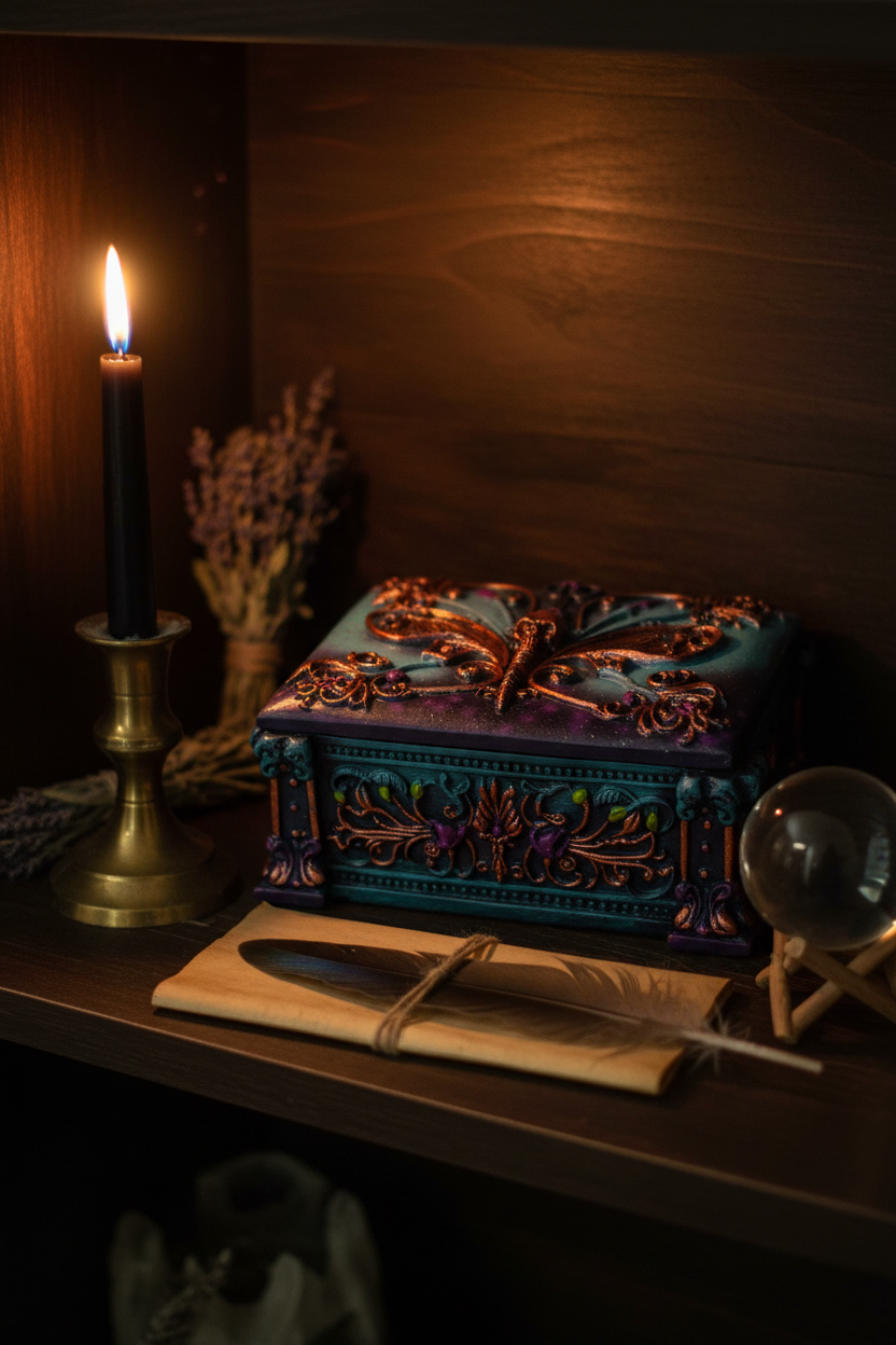 Death Moth Box, 3.5" x 5", shown in use