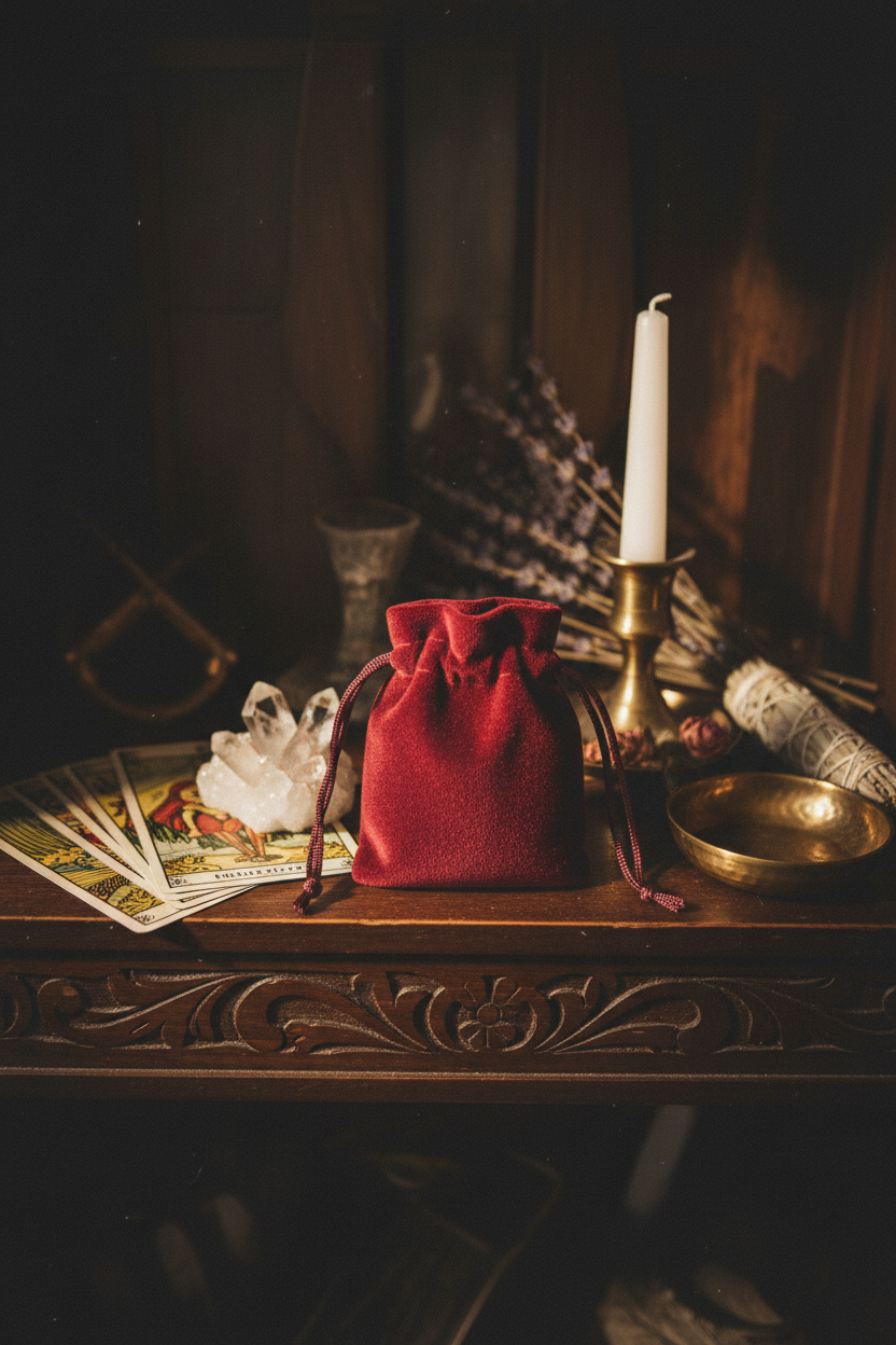 Burgundy Velveteen Bag, 2 x 2.5 Inches, detail view
