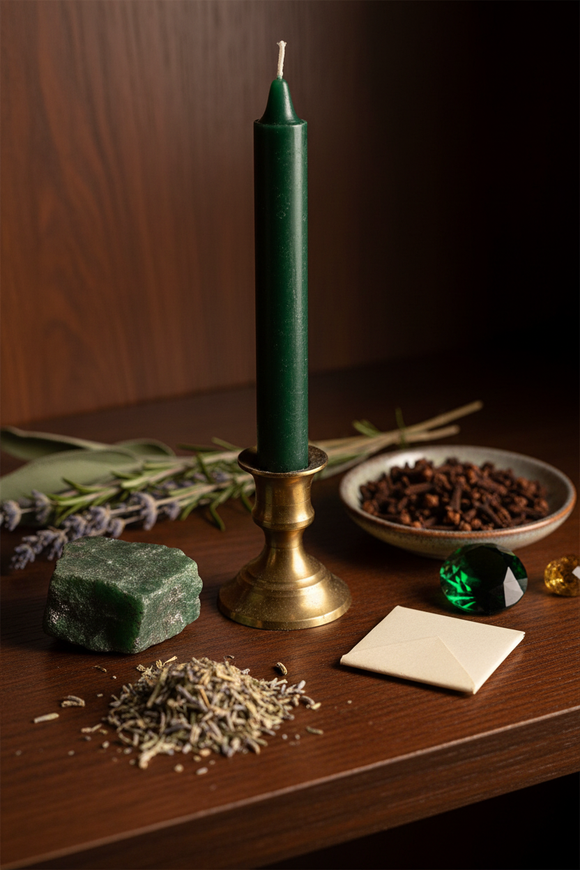 Green 6" Household candle, alternate view