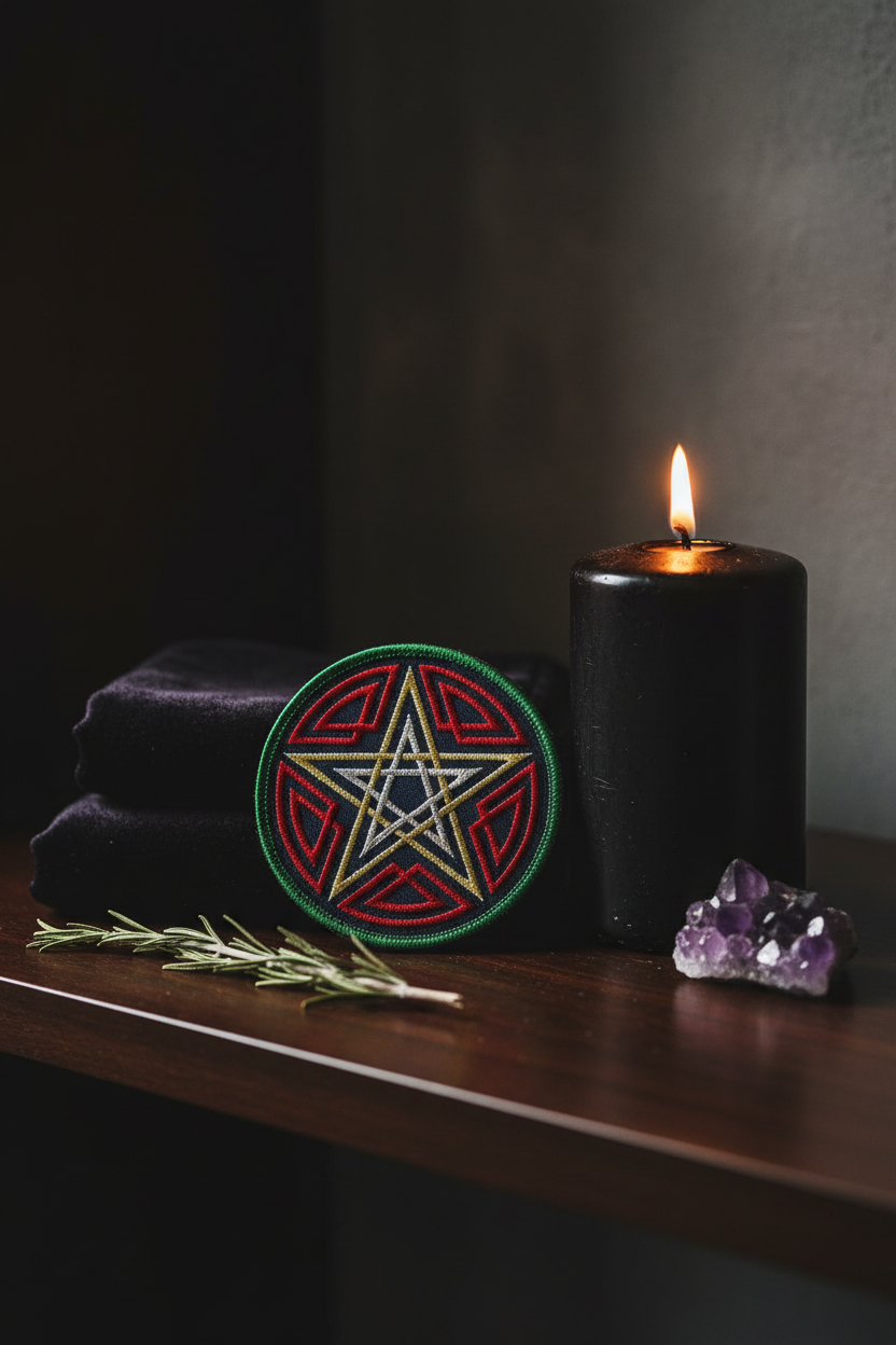 Celtic Pentacle Embroidered Patch, 3 Inch, detail view