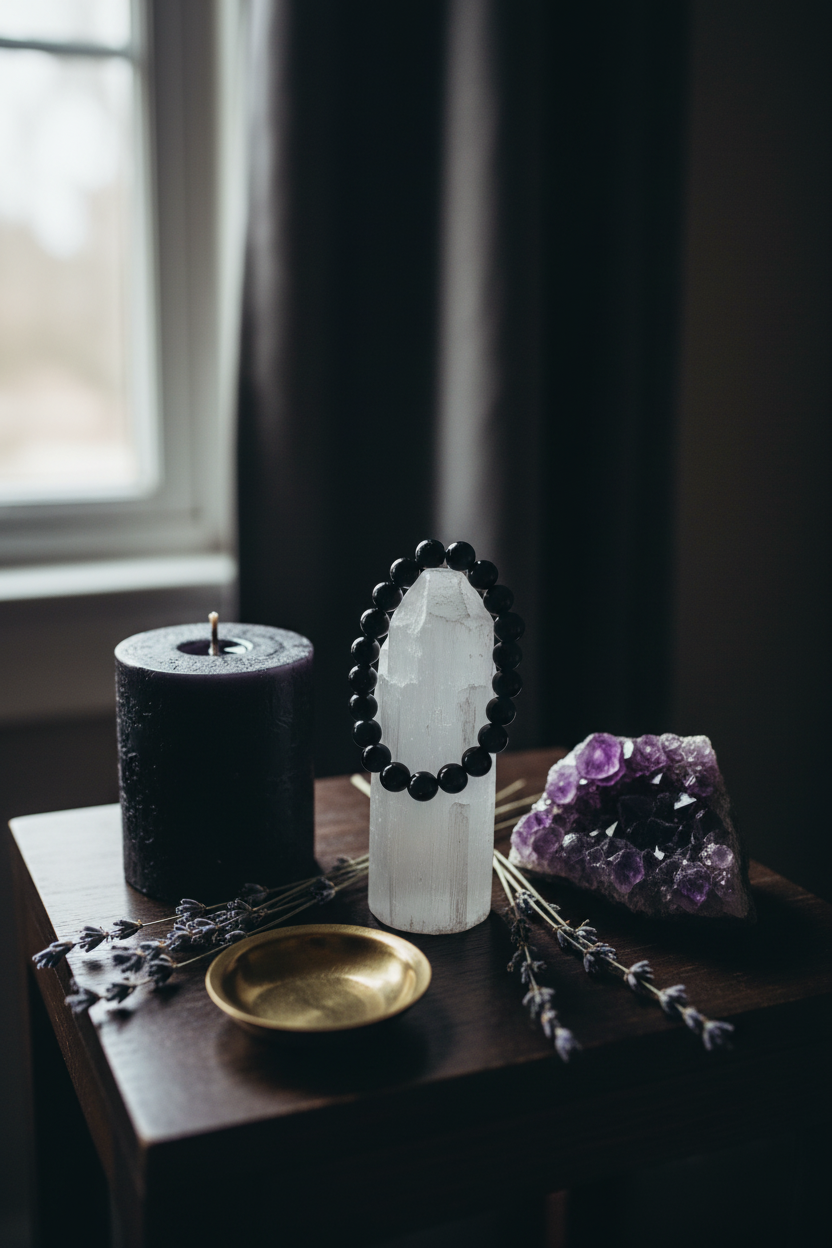 Black Tourmaline Bracelet, 8mm, detail view
