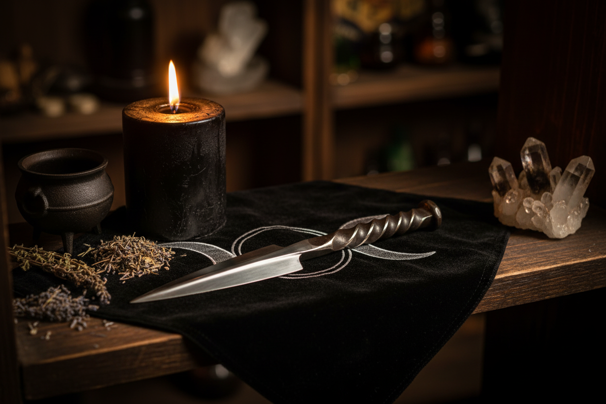 Forged Steel Spear Athame, 10", detail view
