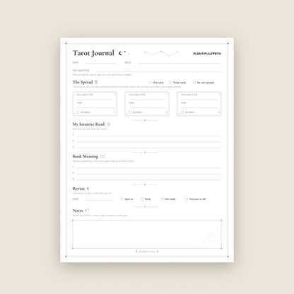 Tarot Journal Page fillable PDF, full page view