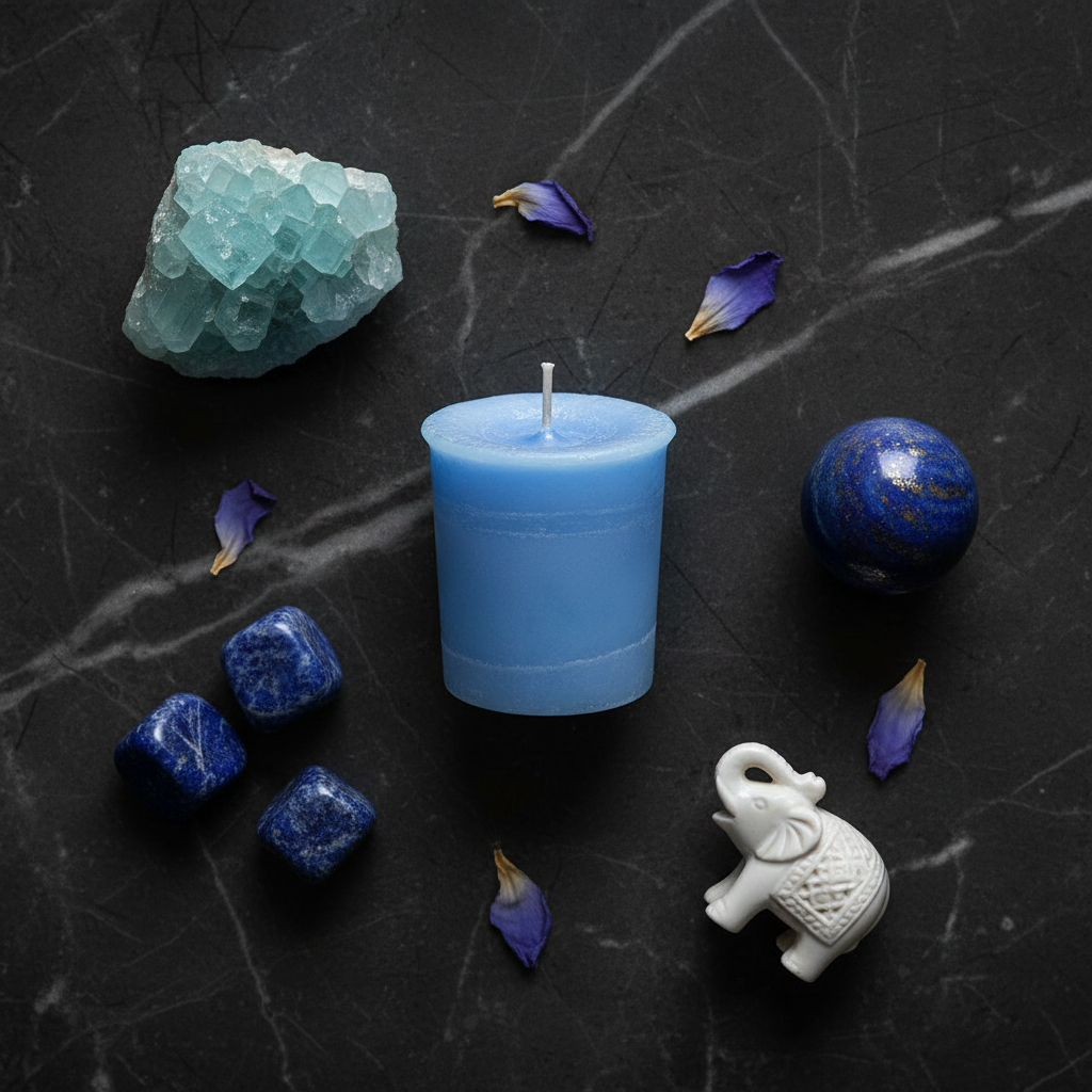 Throat Chakra Votive — Flat Lay
