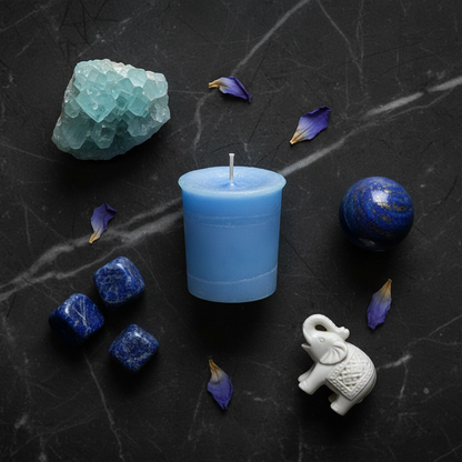 Throat Chakra Votive — Flat Lay