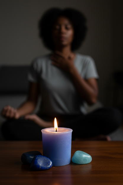 Throat Chakra Votive — Meditation Scene