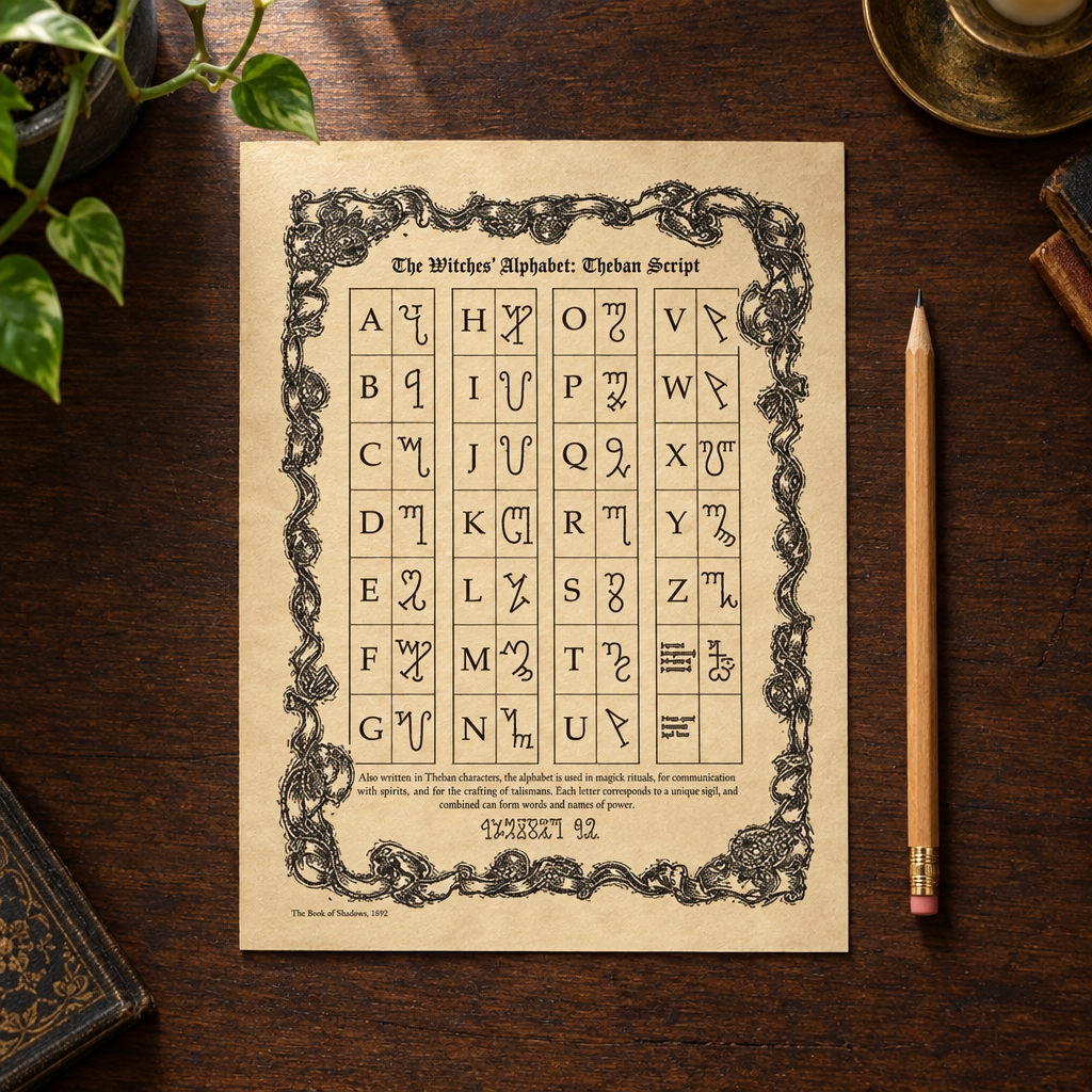 Witches' Alphabet Poster, Theban Script, by AzureGreen, 8.5 x 11 Inch, alternate view