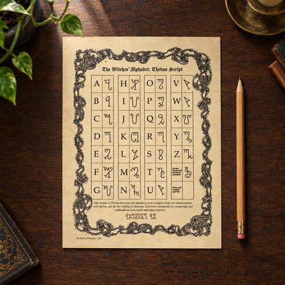 Witches' Alphabet Poster, Theban Script, by AzureGreen, 8.5 x 11 Inch, alternate view