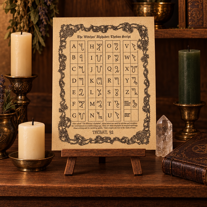 Witches' Alphabet Poster, Theban Script, by AzureGreen, 8.5 x 11 Inch, styled on altar